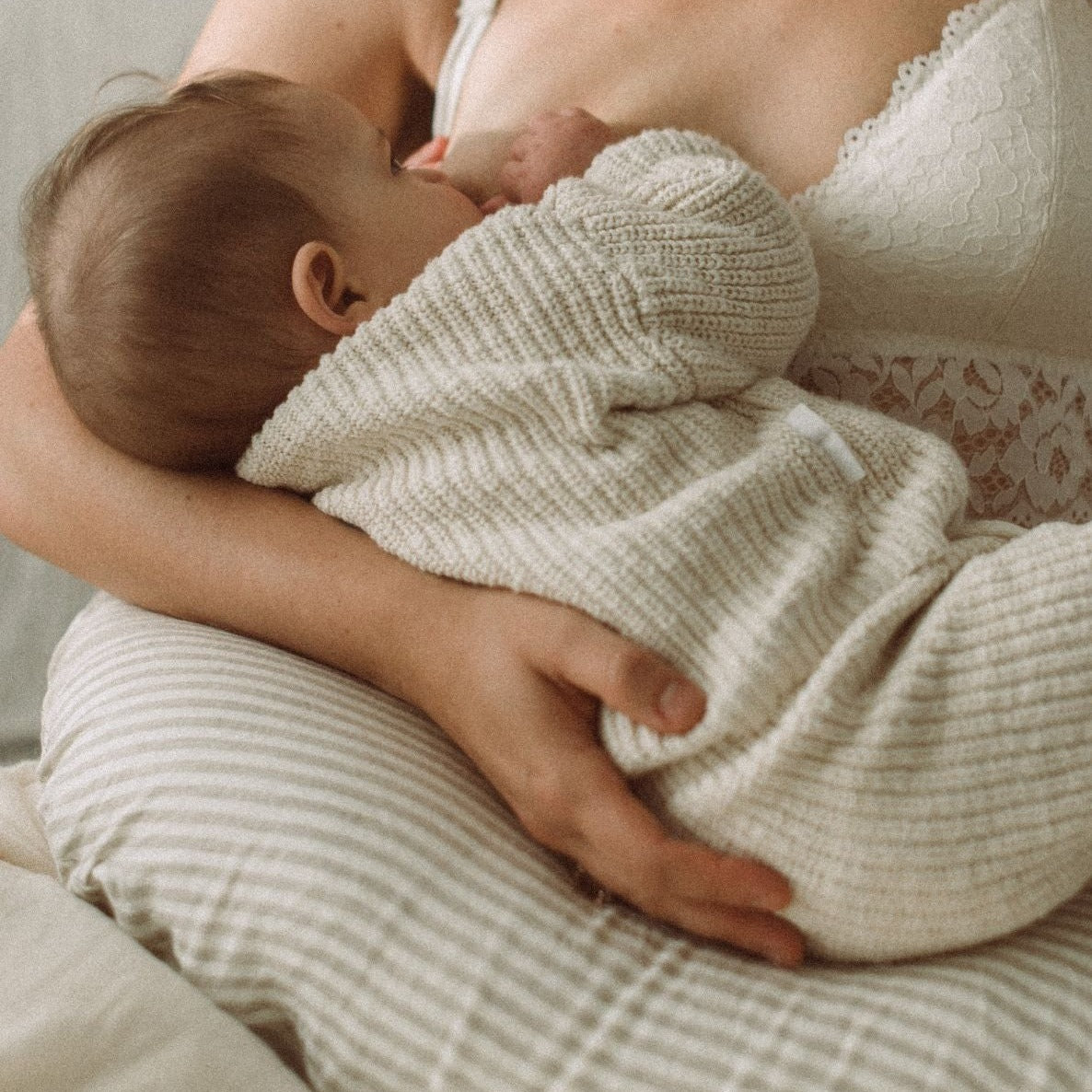 Linen Nursing Pillow Cover - Natural Striped